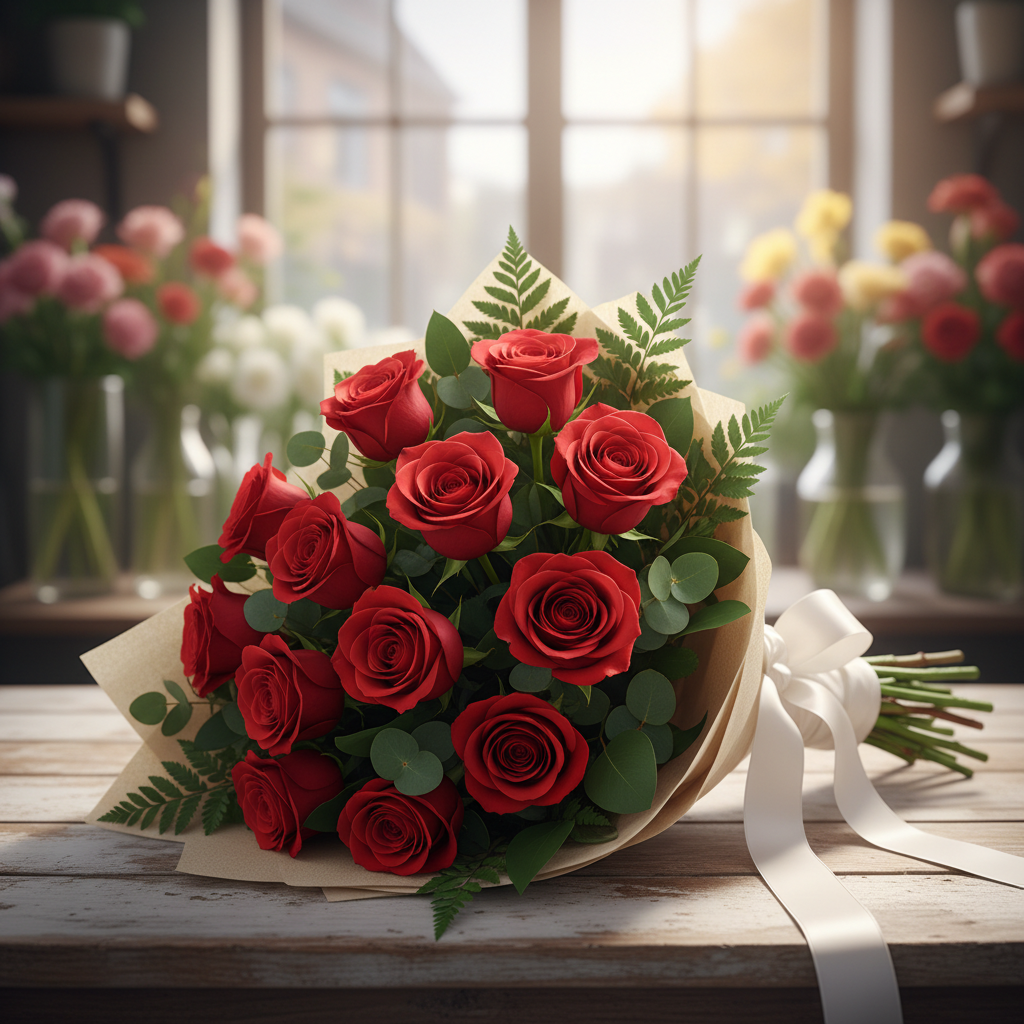 Ramo Amor de 12 rosas rojas frescas