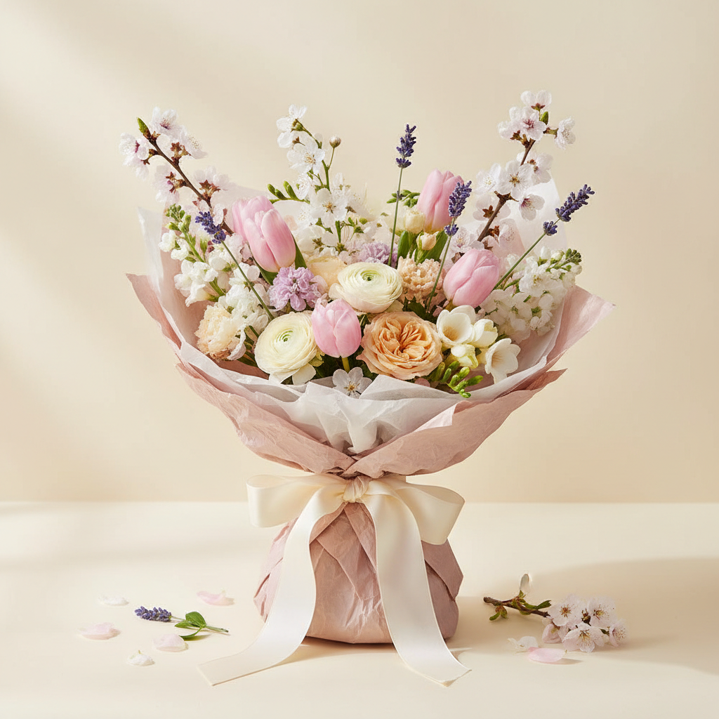 Ramo Primavera con tulipanes y flores pastel